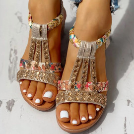  New Wholesale Gladiator Wedge Heels Elastic Band Crystals Summer Women Shoes Woman Sandals Leisure Beach Sandals