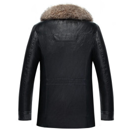 Holyrising Real Raccoon Fur Collar Men Faux Leather Jacket