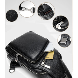 2019 Jackkevin Fashion Mens Shoulder Bag Burglarproof Black Leather Mens Chest Bag USB Charging Crossbody Bags Travel Bag