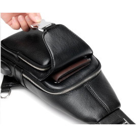 2019 Jackkevin Fashion Mens Shoulder Bag Burglarproof Black Leather Mens Chest Bag USB Charging Crossbody Bags Travel Bag