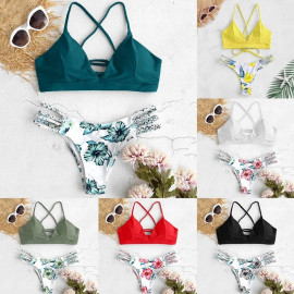 Swimwear Swimsuit Women's Swimming Suit Bikini 2020 Women's Bikini Cut Flower Two Piece Swimsuit Pushups Swimwear Beachwear #C