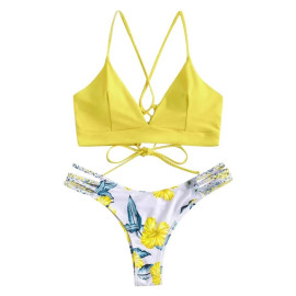 Swimwear Swimsuit Women's Swimming Suit Bikini 2020 Women's Bikini Cut Flower Two Piece Swimsuit Pushups Swimwear Beachwear #C