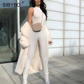 SIBYBO Sleeveless Skinny Summer Rompers Womens Jumpsuit O-Neck
