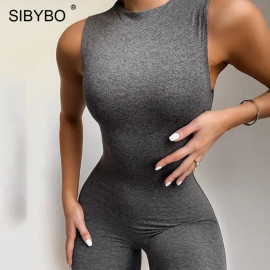 SIBYBO Sleeveless Skinny Summer Rompers Womens Jumpsuit O-Neck
