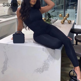 SIBYBO Sleeveless Skinny Summer Rompers Womens Jumpsuit O-Neck