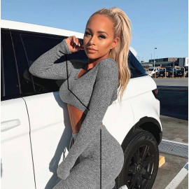 Sexy V Neck Knitted Tracksuit Two Piece Set