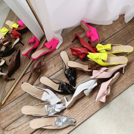 Pointed flat bow slippers women summer wear Baotou half slippers 2019 new fashion lazy sandals women's shoes