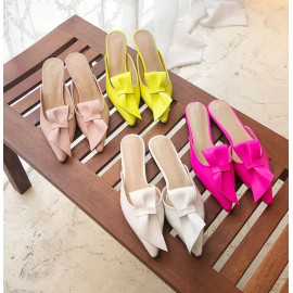 Pointed flat bow slippers women summer wear Baotou half slippers 2019 new fashion lazy sandals women's shoes