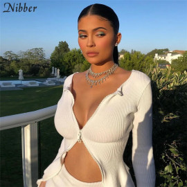 Nibber Autumn Fashion Knit Basic White Crop Tops Nibber Autumn Fashion Knit Basic White Crop Tops
