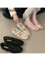 Women's Lace Mary Jane Flats with Butterfly-Knot Detail