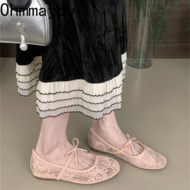 Women's Lace Mary Jane Flats with Butterfly-Knot Detail