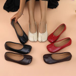 Women's Leather Toe Separator Loafers - Comfortable Slip-On Flats