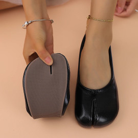 Women's Leather Toe Separator Loafers - Comfortable Slip-On Flats