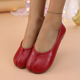 Women's Leather Toe Separator Loafers - Comfortable Slip-On Flats